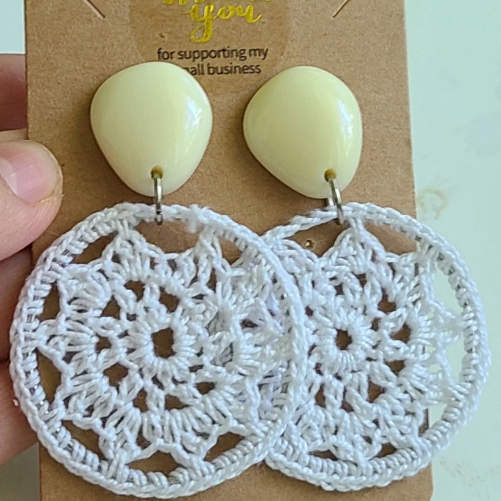 Crochet Earrings White Acrylics Stud Hoops